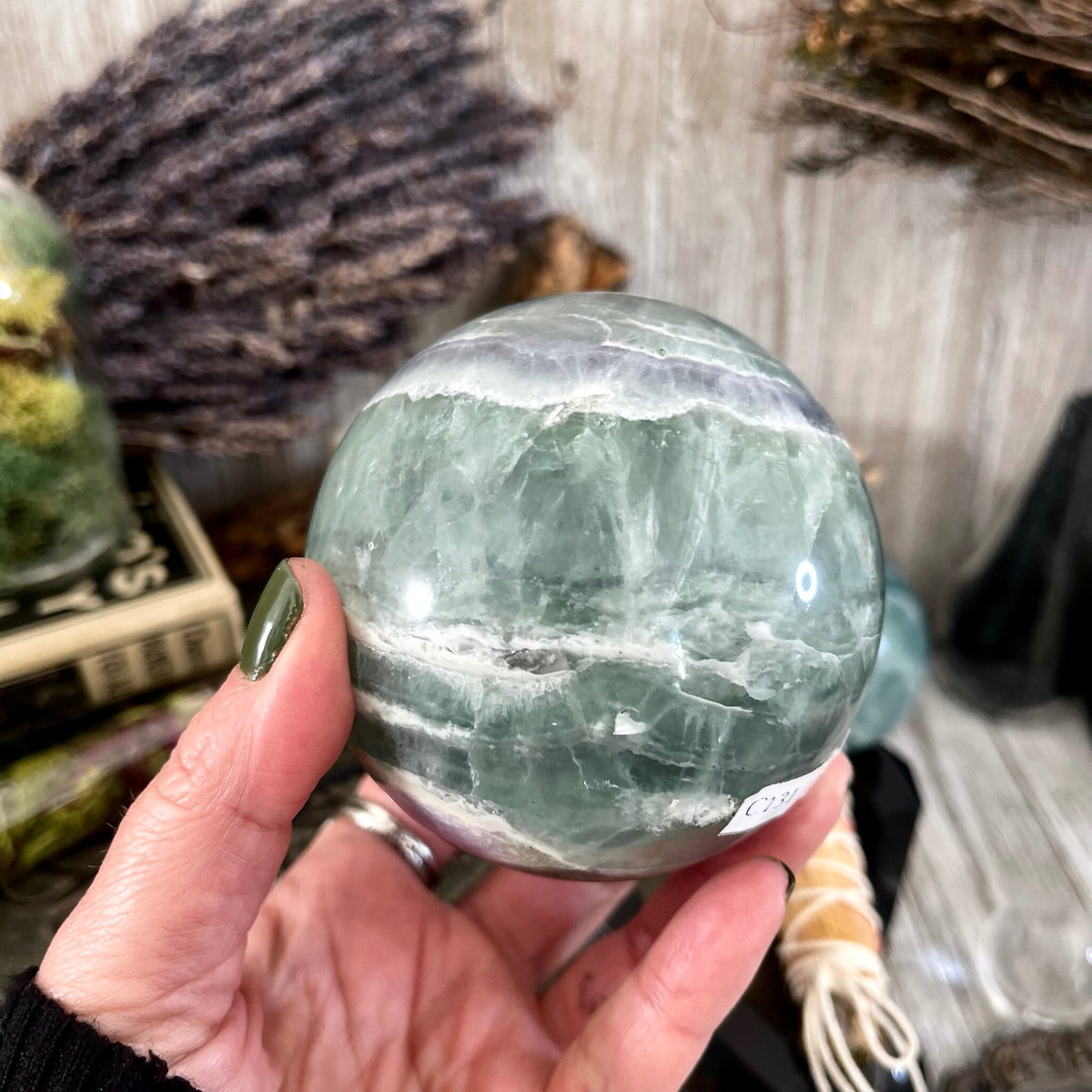 Purple and Green Fluorite Crystal Ball / FoxlarkCrystals / Crystal Sphere Wiccan Pagan Spells Rituals Magic Scrying Orb Metaphysical
