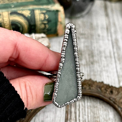 Size 8 Green Sea Glass Ring Set in Fine Silver / Foxlark Collection - One of a Kind / Statement Crystal Jewelry Bohemian Ring